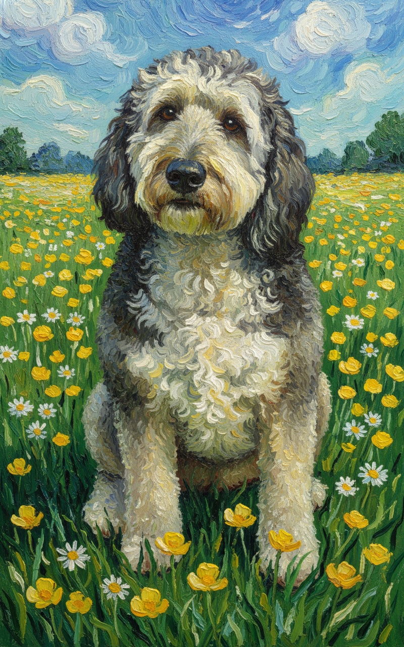 A dog repainted in a Van Gogh style