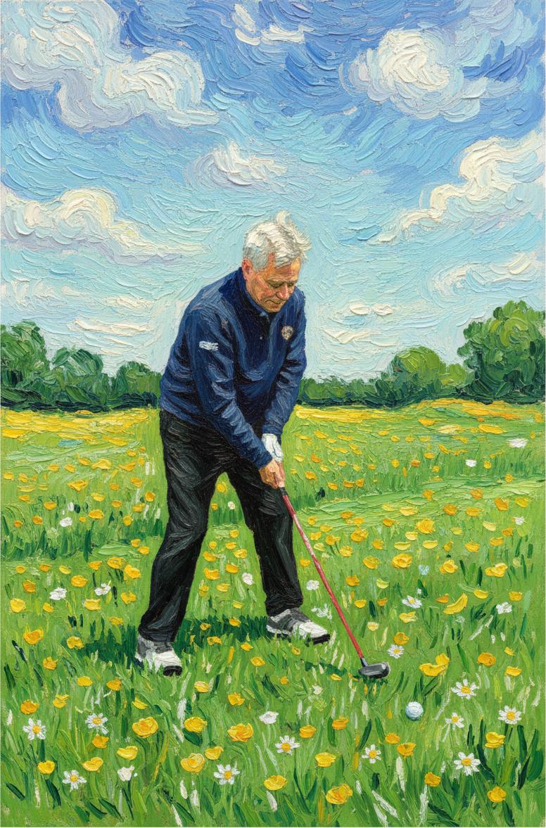 A golfer repainted as an oil painting